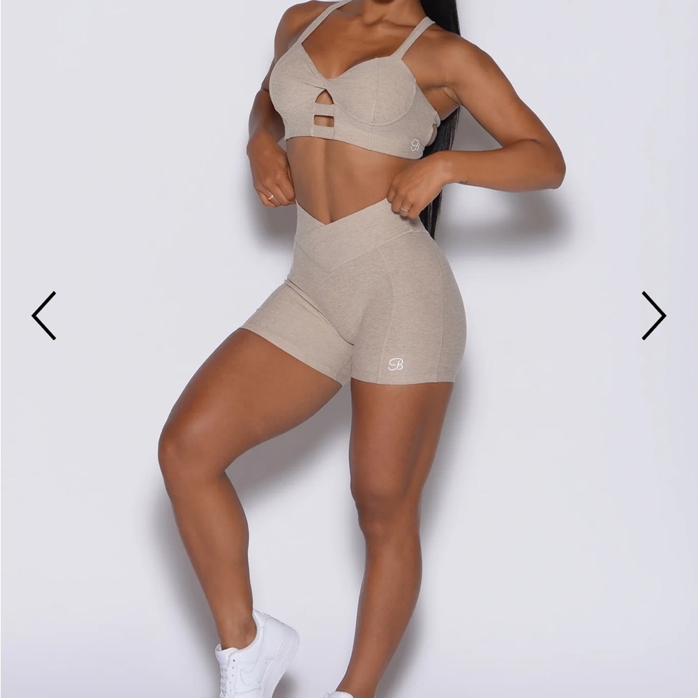 Bombshell Sportswear Beige High-Waist V-Cut Athletic Shorts - Picture 6 of 9